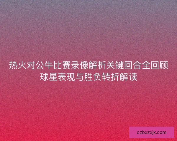 热火对公牛比赛录像解析关键回合全回顾球星表现与胜负转折解读